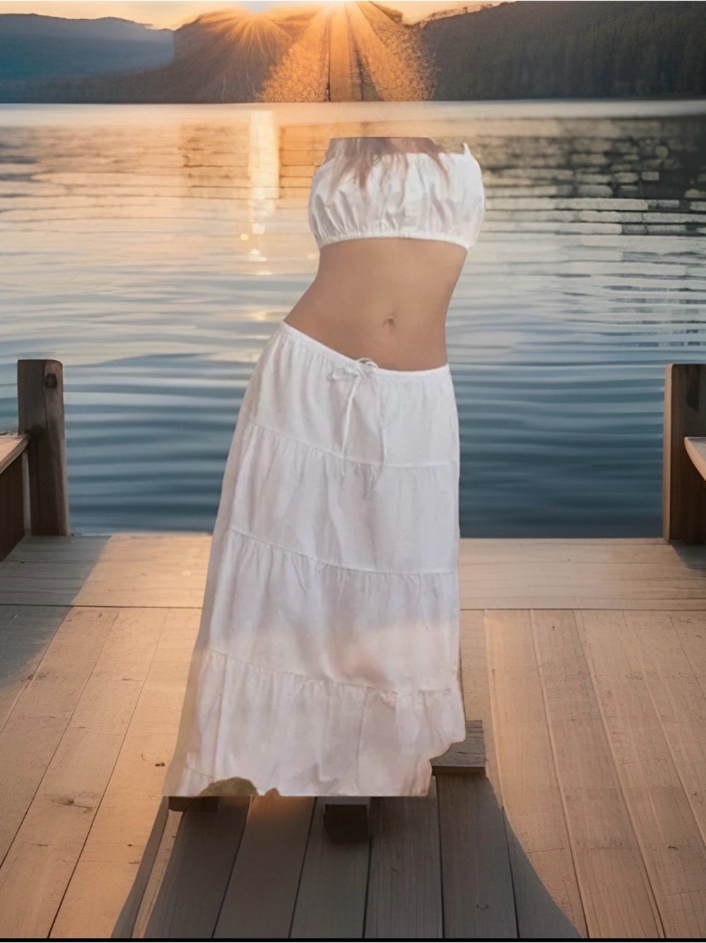 Zara Maxi A Frame Skirt White Elastic Waist Dec Bow Size Small NWT
